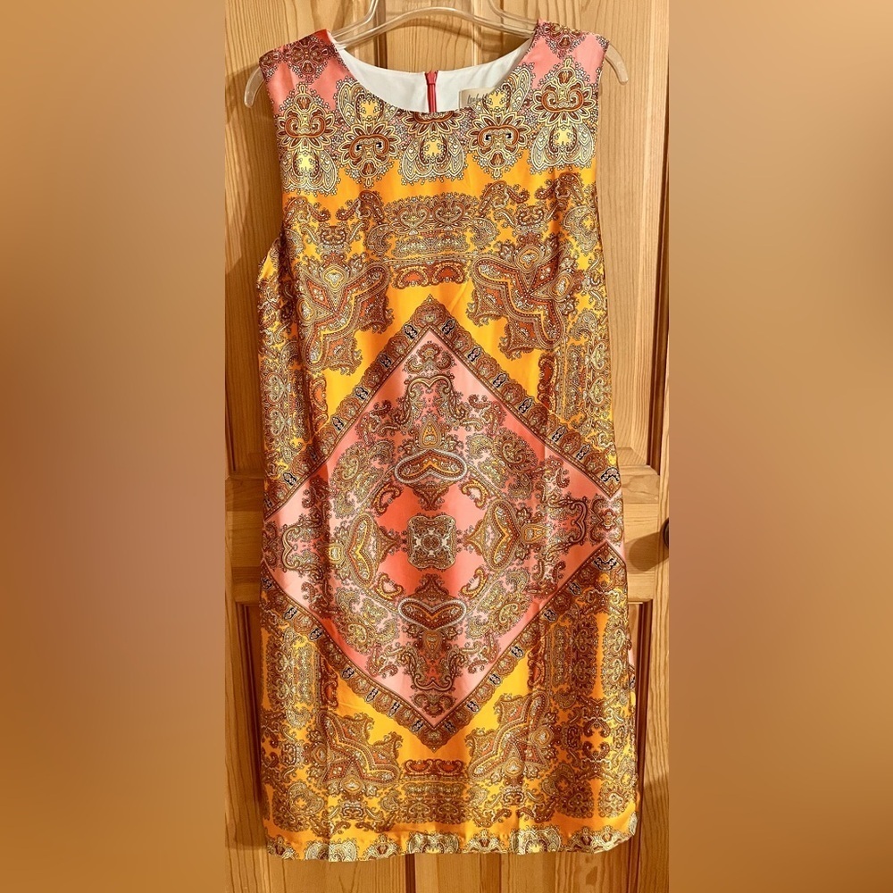 Isabella Bird Vintage 70s Boho Paisley A-Line Sheath Midi Dress Pink Orange S 10